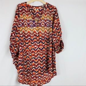 Cato Top Sz 26/28 3/4 Sleeve Brown Aztec